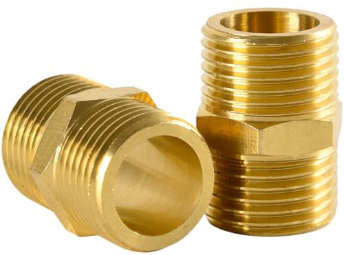 2 Pcs 1/2 Male BSP Thread Brass Pipe Connector,Hex Nipple Pipe Fittings,Brass Straight Hex Nipple Pipe Fitting,Straight Pipe Hex Fitting for Pipe Connecting Conversion