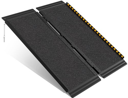 FACHNUO 3FT Wheelchair Ramp for Threshold 3-9 inches, Safe Use at Night Portable Threshold Ramps for Doorways, 800LBS Capacity, Non-Slip Durable Aluminum Alloy Folding Handicap Ramp for Home Steps
