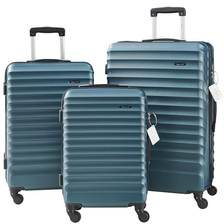 pro.tec Set di 3 Valigie Rigide di Diverse Misure S/M/L con Manico Telescopico Set Trolley a 4 Ruote con Chiusura TSA e Bilancia Pesa-Bagagli 40/70/100 L - Blu