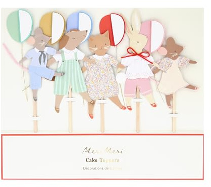 Meri Meri Animal Friends Cake Toppers (Set of 5), 5 Charming Animal Characters, 3D Honeycomb Balloon Details, Adorable for First Birthdays & Baby Showers, Easy To Assemble, 2.25 x 8 x 0.75 Each