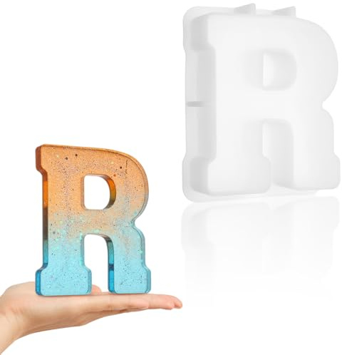 Luxeu Moldes Resina Epoxi Letras Grandes, 7 inch Moldes de Silicona Alfabeto Grande 3D, Reutilizable, para Cumpleaños, Fiestas Decoración, Hacer Velas, Resina Epoxi Manualidades (R)