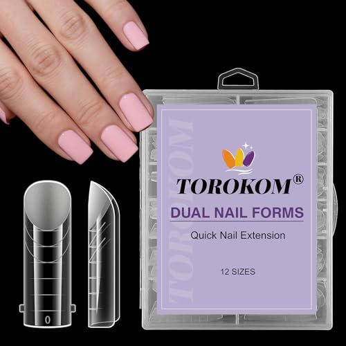 TOROKOM 120Stk Poly Gel Nagel-Set mit 12 Größen Square Tips Dual Forms | Professionelles Nagelverlängerung Set für Zuhause & Salon Maniküre, Poly Gel Nagelprodukte