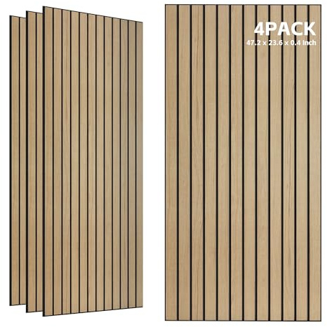 TO-TH Wood-Look Acoustic Panel, 4 Pack 47.2” x 23.6” Soundproof Wall Panels, Decorative Sound Absorbers Large Acoustic Panels for Home, Office, Studio, Gaming Room, Teak with Mitered Edges