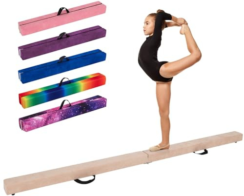 GYMAX Schwebebalken, klappbarer Gymnastikbalken mit rutschfestem Boden, Kiefernholzrahme & Tragegriff, Bodenbalken fur Training & Turneh