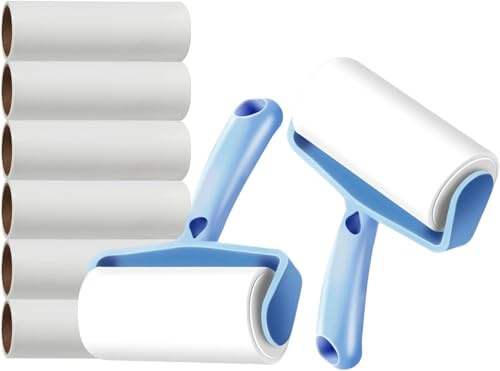 Wangguanruixi Juego de rodillos de pelusa y recambio, 2 rodillos de pelusa + 6 reemplazos, 480 hojas, rodillo de pelusa adhesivo para ropa