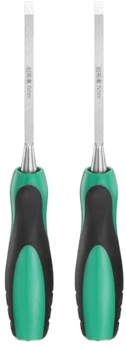 sourcing map 2pcs Steel Wood Chisel 6mm / 1/4 Wide Blade Wood Working Flat Tip Chisel Woodworking Hand Tool with Plastic Non-Slip Handle for Carpentry Carving DIY Projects, Green-Black