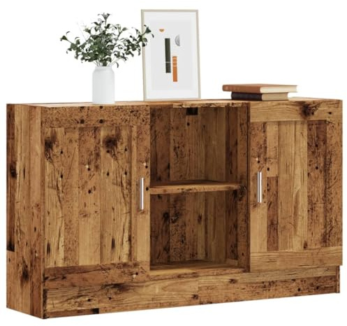 Vitrinenschrank aus Glas, Sideboard aus Holzwerkstoff mit Verstellbaren Regalen für Wohnzimmer, Esszimmer (Altes Holz #12)