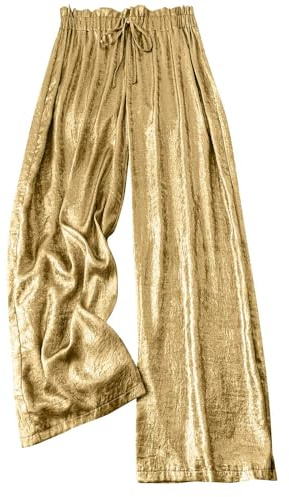 Glitzer Hose Damen Gold Glitzerhose Weites Bein Pailletten Hose Glänzend Freizeithose Jogginghose Elegant Tanzhose 70er Disco Rave Festival Club Outfit Karneval Kostüm