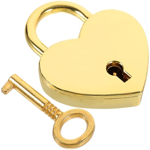 Lurrose Petit Cadenas à Clé en Métal Doré Forme de Cœur Cadenas Suspendu pour Bagages Boîte à Bijoux et Casier Solide pour Voyage et Usage Quotidien Lot 1 Pièce