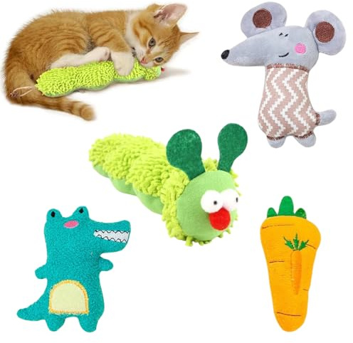 MLPKOI 4Pcs Jouet Chaton, Jouet interactif à l'herbe à Chats, Jjouet pour Chats, Peluches d'herbe à Chat Boule, Coussin en Peluche Doux, Jjouet Herbe a Chat pour pour Griffer, Jouer, Soins Dentaires