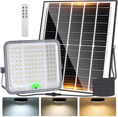 Aigostar - Foco proyector LED con gran panel solar,200W,2000lm,Cable de 5m,15000mAH,Batería de gran capacidad.regulable 3000/4000/6500K.Uso interior/exterior IP65:Porches,Jardín,Patio,Camino,Piscina