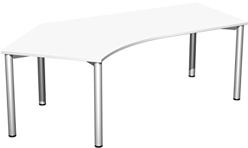 Gera Möbel 4 Fuß Flex Schreibtisch, Holzdekor, weiß/Silber, 216.6 x 113 x 72 cm
