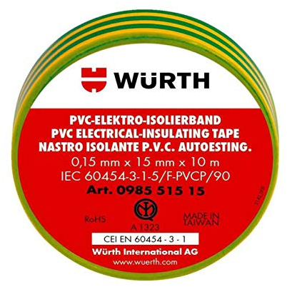5 Isolierband gelb grün 15mm x 10m x 0,15mm Wurth 098551515 PVC selbstverlöschend IEC RoHS Elektrokleber, 15 x 10 mm/m
