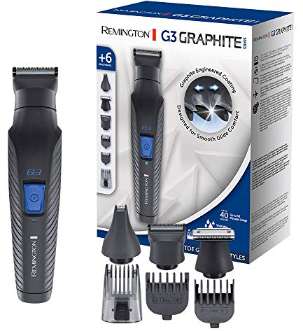 Remington Rasoio Elettrico Multiuso G3 - Rifinitore viso, Taglia peli naso e orecchie, Regolabarba - 6 testine-pettini, funzionamento a batteria, regolabarba, Sopracciglia, Lame autoaffilanti, PG3000
