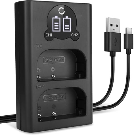 CELLONIC DMW-BLF19 DMW-BLF19E DMW-BLF19PP Dual Schnellladegerät kompatibel mit Panasonic GH5 GH5s GH4 GH3 Lumix DMC-GH4 DC-GH5 DC-G9 DMW-BTC10 + USB Kabel Akkuladegerät Ladekabel Dual Ladegerät | 1m + USB Kabel, (5V, 8.4W), Verlängerte Laufzeit