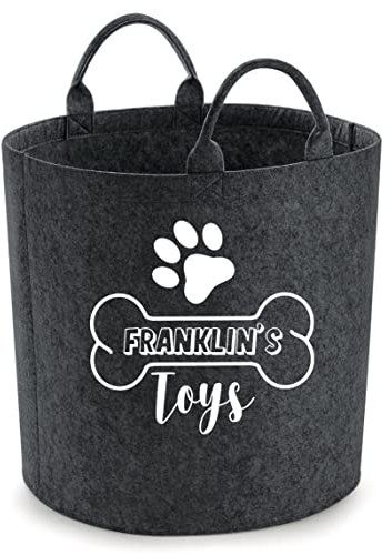 Daytripper Personalised Toy Box For Dogs Paw Print Custom Name Dog Bone Storage Basket Pet Toybox Chest Trug Gift For Dog Owners Puppies Toys Pets Multi Purpose Puppy Accessories (LARGE, CHARCOAL)