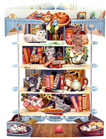 SANTORO Swing Card, 3D Pop Up Greeting Card - Cats In The Library - For Her, For Mum, Book & Cat Lover, Birthday, Mothers Day