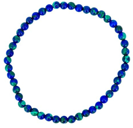 Taddart Minerals – Blau Grünes Armband aus dem natürlichen Edelsteinen Azurit und Malachit mit 4 mm Kugeln auf elastischem Nylonfaden aufgezogen – handgefertigt