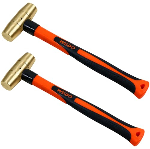 WEDO 2PCS Brass Hammer Set,1/2lb&1-1/2lb,Sledge Hammer Kit,Solid Brass Mallet Hammer,Fiberglass Hammer Handle,Die-Forged, Corrosion Resistant, DIN Standard