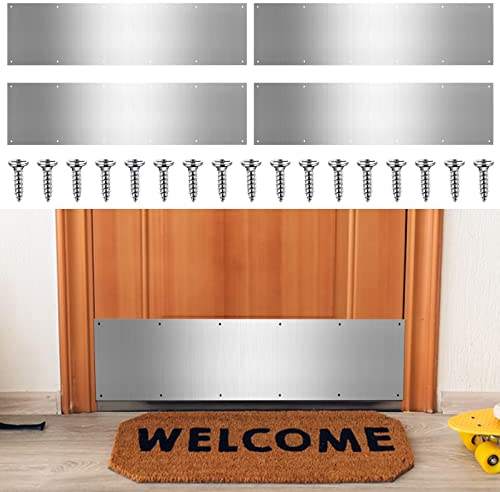 Therwen 5 Sets 20,3 x 91,4 cm silberne Türtrittplatte für Außentüren, satiniertes Aluminium, mit Schrauben für Holz, Metall, Innen- und Außenbereich, kratzfester Türschutz