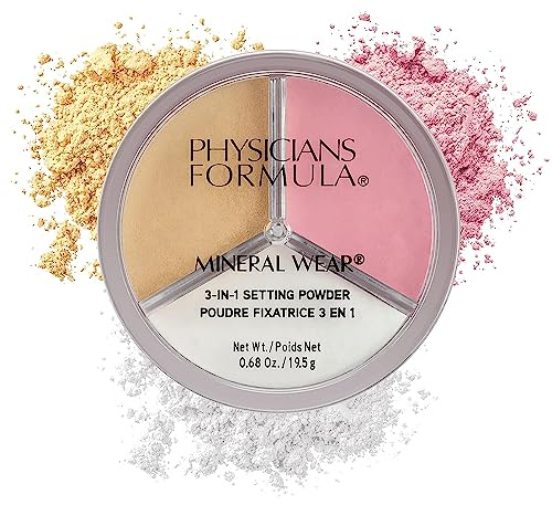 Physicians Formula Mineral Wear 3-in-1 Setting Power, Poudre Minérale Translucide pour le Maquillage pour Fixer, Eclaircir et Contourner, Finition impeccable