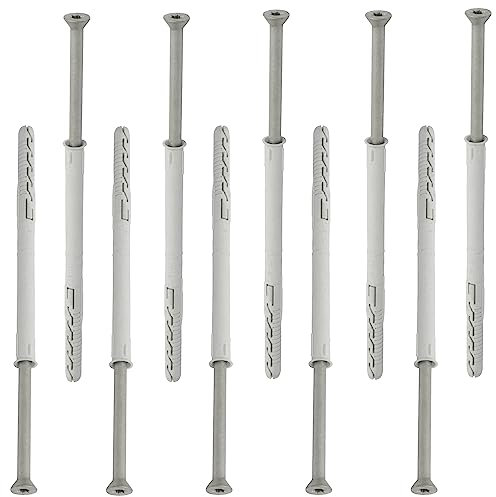 AERZETIX - C67126 - Set di 10 tasselli in plastica Ø10x160mm con flangia smussata + 10 viti Ø7x165mm autofilettanti con testa fresata impronta a stella TX40 - fissaggio mattone cemento