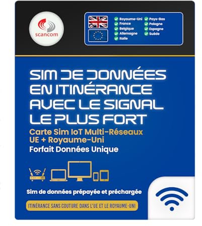 Carte Sim Multi-Réseaux UE + Royaume-Uni – Se connecte automatiquement au Signal Le Plus Fort pour fournir la Meilleure Connexion à l'emplacement – (Sim de données préchargée Pendant 12m)