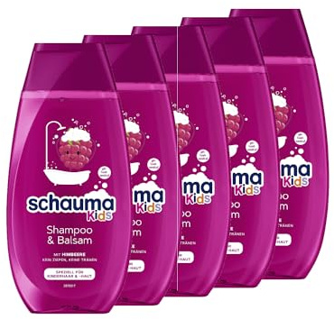 Schauma Schwarzkopf Kids schampo & balsam hallon (5 x 250 ml), barnschampo reder ut håret för enklare kambarhet, med mild och fräsch doft