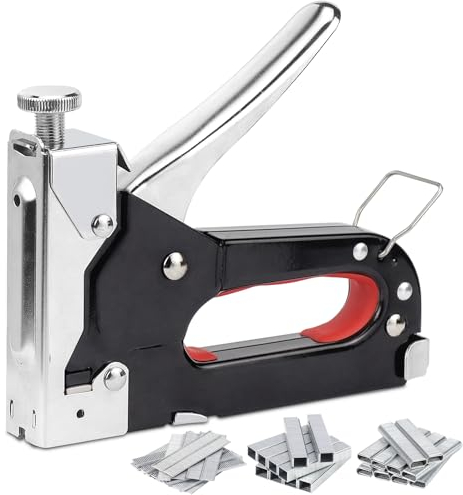 Tacker für Holz Handtacker mit 3000 Klammern 3 in 1 Tackerpistole Set Leistungsstarker Holztacker mit Klammerentferner, Regulierbarer Schusskraft für Tischlerei DIY-Enthusiasten