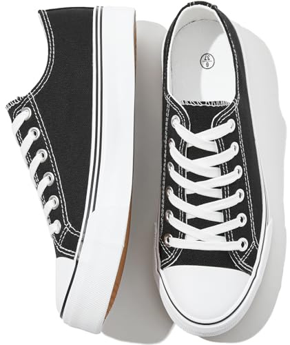 FRACORA Womens White Canvas Sneakers Black Tennis Shoes(Black,US7.5)
