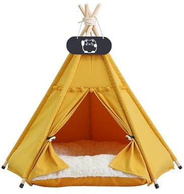 LINCYS Hunde Tipi,Hundezelt,Tipi-Zelt für Haustiere, Katzen mit waschbarem Kissen, Gestell aus Holz,C,M