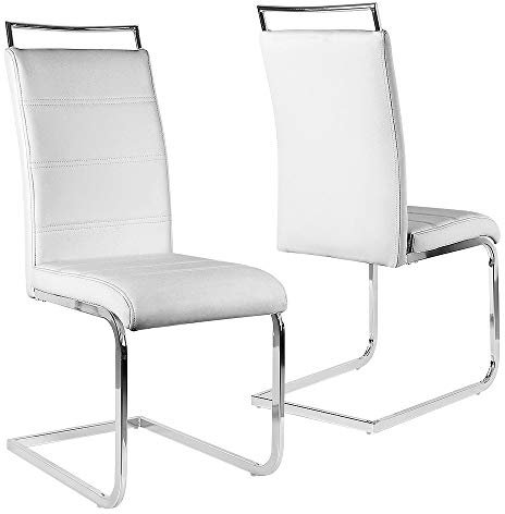 Juego de 2 sillas de comedor, silla cantilever, silla de pie de trineo acolchado, probado por SGS,silla ergonómica con respaldo alto, para salón, oficina, balcón (2, blanco)