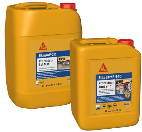 SIKA Sikagard 210 Protecteur Sol Mat, Hydrofuge, Imperméabilisant effet mat pour sols, éàL, Incolore & Sikagard 240 Protecteur Tout en 1, Protection hydrofuge façade, mur, toiture et sol, 5L