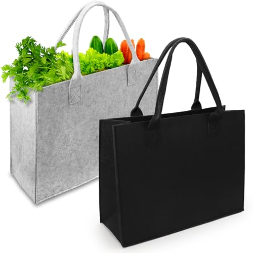 XIANGLONGY 2 Stück 18L Filztasche Einkaufstasche, Filztasche Groß 40x30x15 cm, Faltbar Filztaschen Shopper, Filz Tasche für Outdoor Trips, Picknick, Einkaufen