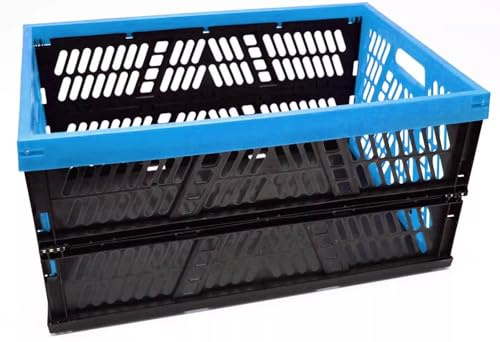 Ebaxx Klapp Kunststoff Plastik Box Kiste Transport Einkaufskorb Falt Groß XL 45, 32 L (Schwarz/Hellblau, 45 Liter)