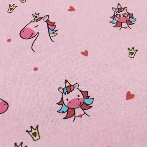 VmG-Store 1m Baumwollstoff zum Nähen 100% Baumwolle Nähstoff KEINE Meterware Kinderstoff (Einhorn und Herzen Bb003)
