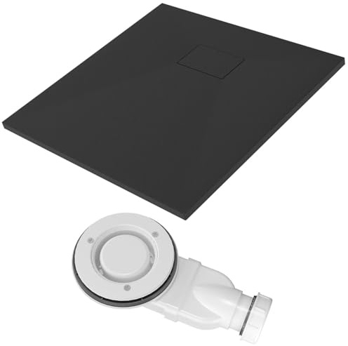 SMC Duschwanne 100x80cm flach schwarz mit Ablaufgarnitur Duschtasse quadratischess Duschbecken