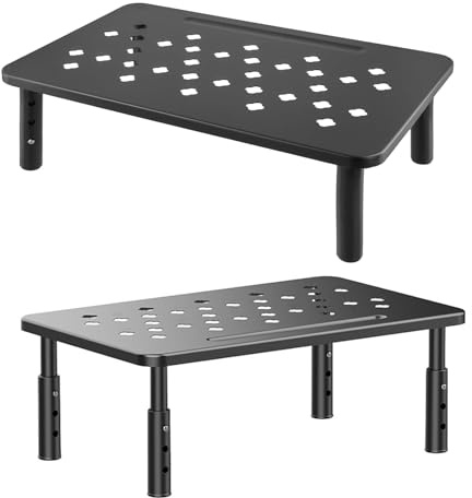HEIYUET 2 Stück Schwarz Monitorständer 37x23cm, 3 Höhenverstellbare Schreibtisch Monitor Erhöhung, Bildschirmerhöhung Monitor Stand Monitorerhöhung Ständer für Laptop, PC, Drucker bis 20 kg