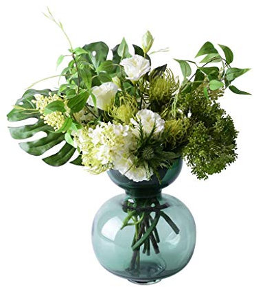 QTYQWC Künstliche Blume im Topf, Moderne geometrische Glasvase, künstliche Zypresse, Hortensie, Schildkrötenrücken, Blatt-Blumenarrangement, künstliche Pflanze, Blumenarrangement (B)