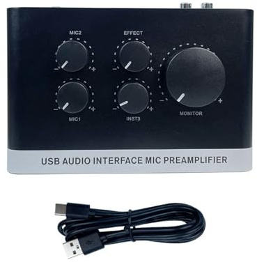 USB Audio Interface Podcast Mixer, USB Interface for Streaming and Podcasting Sound Card, Aluminum Alloy Mixer for Beginners, Guitar, Podcast,Streaming, Black
