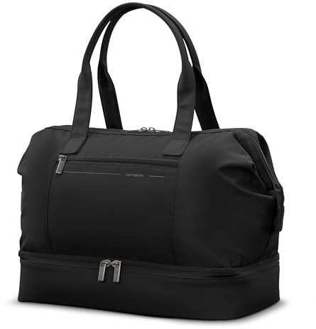 Samsonite Better Than Basics Weekender Duffle – Drop Bottom Travel Bag with 14” Laptop Compartment, SmartSleeve™ Trolley Strap, Adjustable Shoulder Strap, Durable RPET Lining, Black