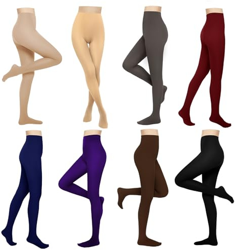 Jeere 8 Pairs Solid Color Opaque Tights Set 8 Colorful Women's 80 Denier High Waist Footed Colored Pantyhose Legging Costume(Dark Color,Classic)