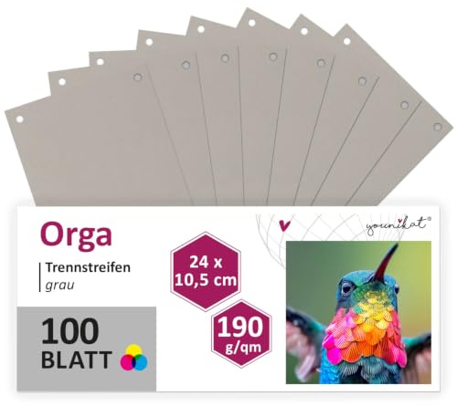 younikat Trennstreifen für Ordner A4 grau 100 Stück I 24x10,5 cm I Trennblätter Sortiersystem schmal I you0071