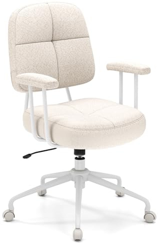 COSTWAY Silla Oficina Tapizada en Gamuza, Silla ergonomica Escritorio, Giratoria y Función de Balanceo, Altura Ajustable, Respaldo y Reposabrazos Acolchonado, Silla Giratoria con Ruedas (Beige)