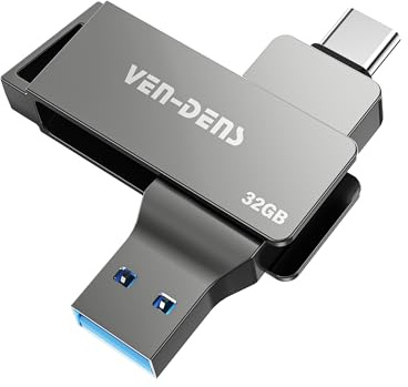 VEN-DENS Unidad flash USB 3.2 2 en 1, interfaz dual tipo C y USB-A, almacenamiento externo USB, aleación de zinc de alta velocidad OTG Memory Stick para Android, laptop, MacBook, Windows, smartphone y