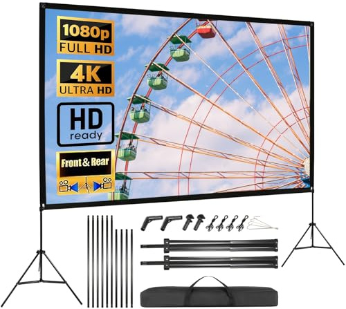 Pantalla de proyección de 120 pulgadas con trípode, pantalla de proyección portátil 4K 16:9, ligera y compacta, de llevar, ideal para cine en casa, películas de interior/exterior