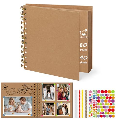 flintronic Album Fotografico Fai-da-te, Album Fotografici con 40 Pagine Kaki, 3 Angoli per Foto, 3 Adesivi, Viaggio Fai da Te/diario di Coppia/Albums di Nozze Anniversario (6,7in)