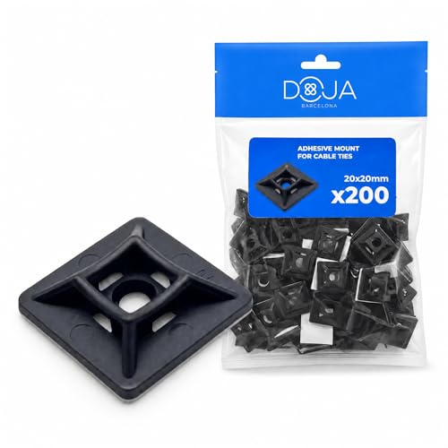 DOJA Barcelona självhäftande kabelhållare - 200-pack - svart - lätt att installera, praktisk buntbandshållare självhäftande klämma, mångsidighet för kabelgenomföringar, självhäftande buntband och