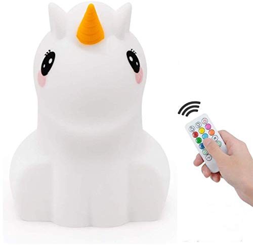 Tianhaixing Luce Notturna Bambini Lampada Unicorno Lampada da Comodino 9 Colori Ricaricabile Telecomando Luce Notturna LED per Regalo/Ufficio/Soggiorno/Camera da Letto/Bagno