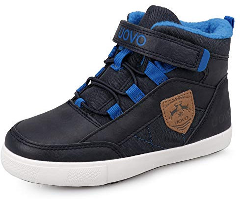 UOVO Winterschuhe Jungen Turnschuhe Unisex-Kinder Warm Gefüttert Sneaker Outdoor Winterstiefel rutschfeste weiche Mid Stiefel Mädchen, Blau(vlies), 31 EU